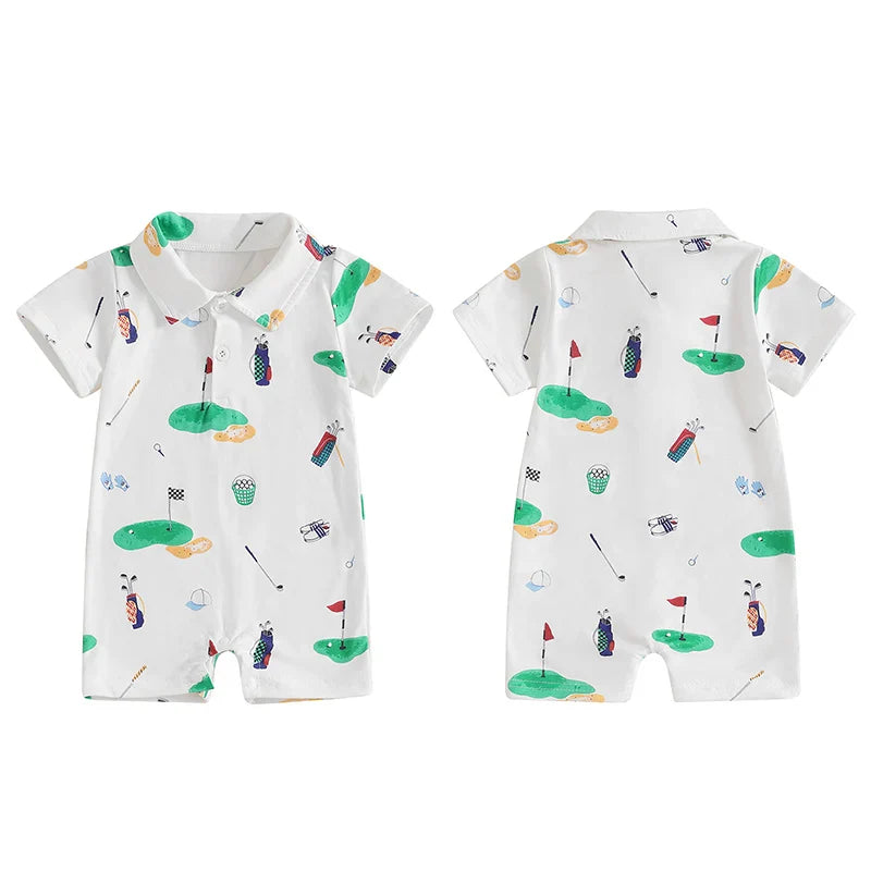 Mono de golf para bebé niño y niña, con cuello de solapa y botones, manga corta, ropa de verano