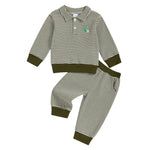Conjunto de ropa infantil de 2 piezas con top de pato bordado de manga larga y pantalones a rayas para bebés y niños pequeños