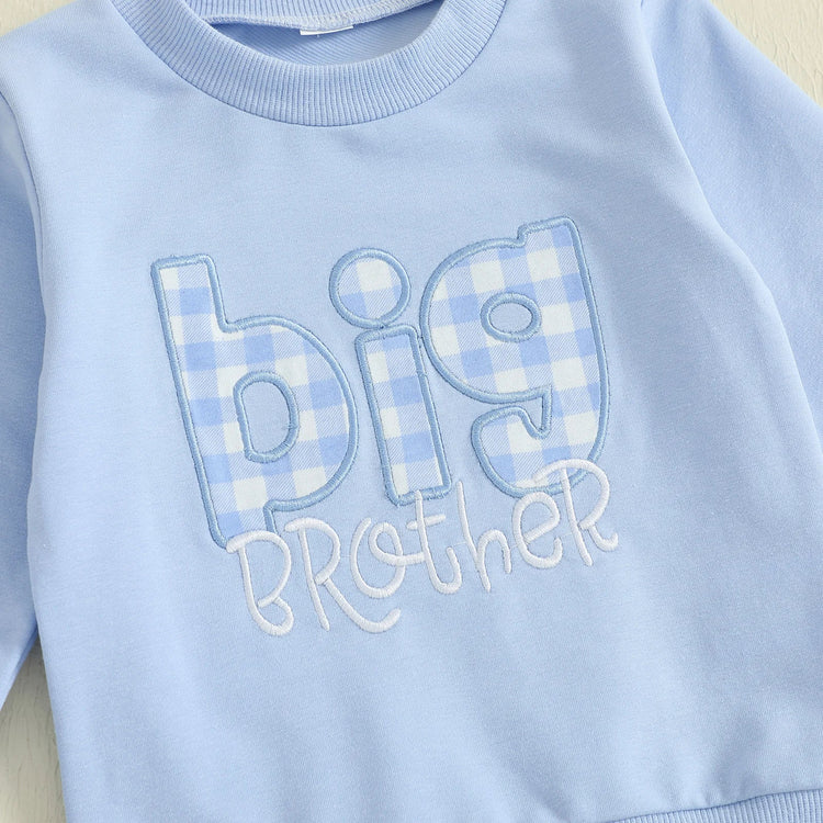 Conjunto de 2 piezas para bebé niño pequeño, otoño, con letras bordadas, camiseta de manga larga y pantalones elásticos a cuadros