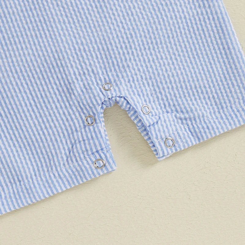 Mono de verano para bebé niño, sin mangas, cuello redondo, a rayas, bordado, carrito de golf