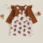 Conjunto de 2 piezas de ropa de otoño para bebés y niñas pequeñas, mono de manga larga y vestido con estampado de fútbol