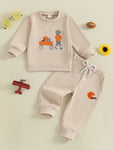 Conjunto de 2 piezas de pantalones deportivos con cordón y parte superior bordada de fútbol de manga larga para bebés y niños pequeños de otoño