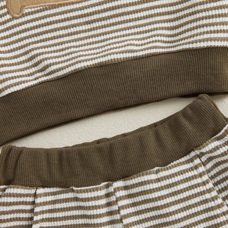 Conjunto de ropa para bebé niño pequeño, 2 piezas, otoño, con bordado de rugby, camiseta de manga larga a rayas y pantalones elásticos