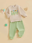 Conjunto de 2 piezas para bebé niño pequeño, traje de cumpleaños para niño, jersey de manga larga con bordado de globo y letras, cuello redondo, pantalones de chándal lisos con cintura elástica