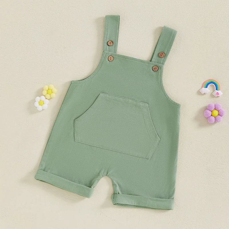 Mono para bebé, niño y niña, sin mangas, cuello cuadrado, bolsillo delantero, tirantes, pantalones cortos, mono