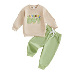 Conjunto de 2 piezas para bebé niño pequeño, traje de cumpleaños para niño, jersey de manga larga con bordado de globo y letras, cuello redondo, pantalones de chándal lisos con cintura elástica