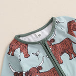 Mono de otoño con cremallera y manga larga con estampado de vaca de las Tierras Altas para bebés