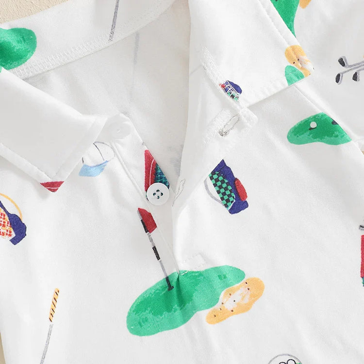 Mono de golf para bebé niño y niña, con cuello de solapa y botones, manga corta, ropa de verano