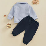 Conjunto de 2 piezas de otoño para bebés y niños pequeños, jersey de manga larga con solapa y media cremallera, conjunto de pantalones de color liso