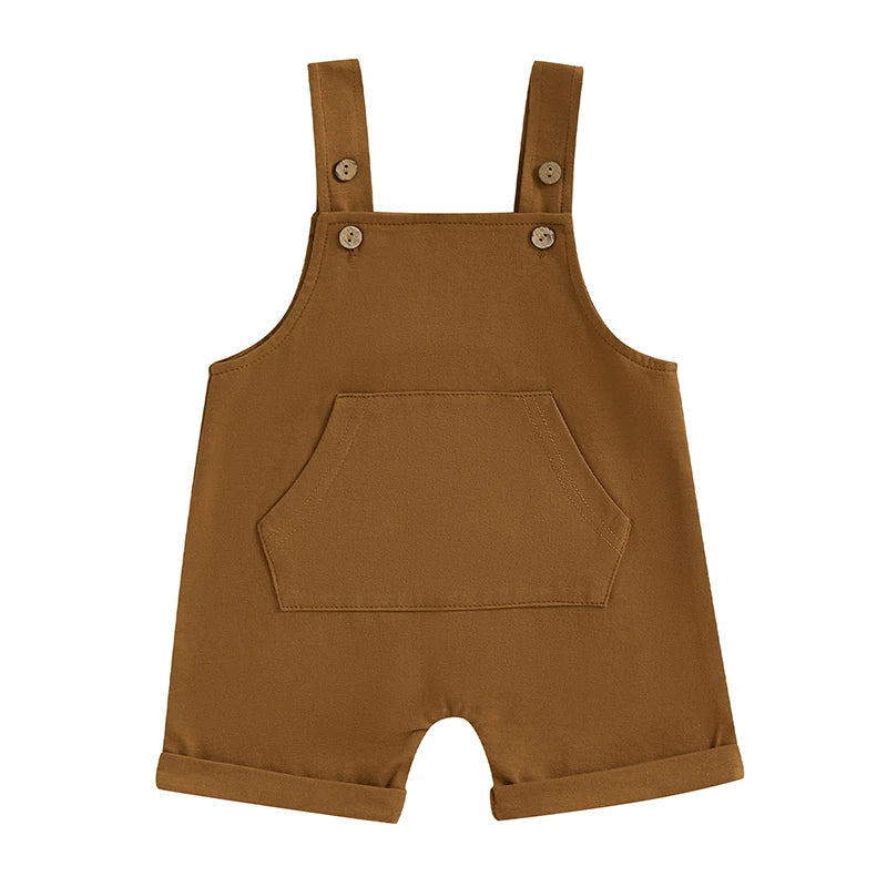 Mono para bebé, niño y niña, sin mangas, cuello cuadrado, bolsillo delantero, tirantes, pantalones cortos, mono