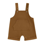 Mono para bebé, niño y niña, sin mangas, cuello cuadrado, bolsillo delantero, tirantes, pantalones cortos, mono