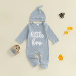 Mono de rayas de otoño para bebé niño, 2 piezas, manga larga, cuello redondo, letras, bordado, conjunto de gorro