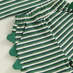 Conjunto de 2 piezas de dinosaurio a rayas para bebés y niños pequeños, camiseta sin mangas con cuello redondo, pantalones cortos con cintura elástica y bolsillos