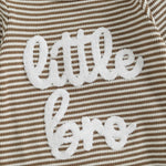 Mono de rayas de otoño para bebé niño, 2 piezas, manga larga, cuello redondo, letras, bordado, conjunto de gorro