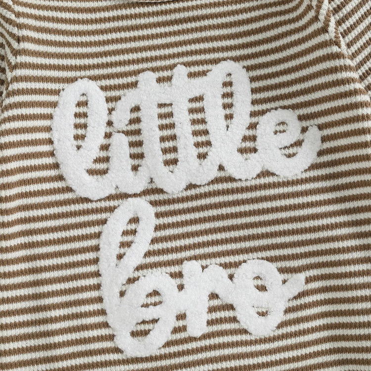 Mono de rayas de otoño para bebé niño, 2 piezas, manga larga, cuello redondo, letras, bordado, conjunto de gorro