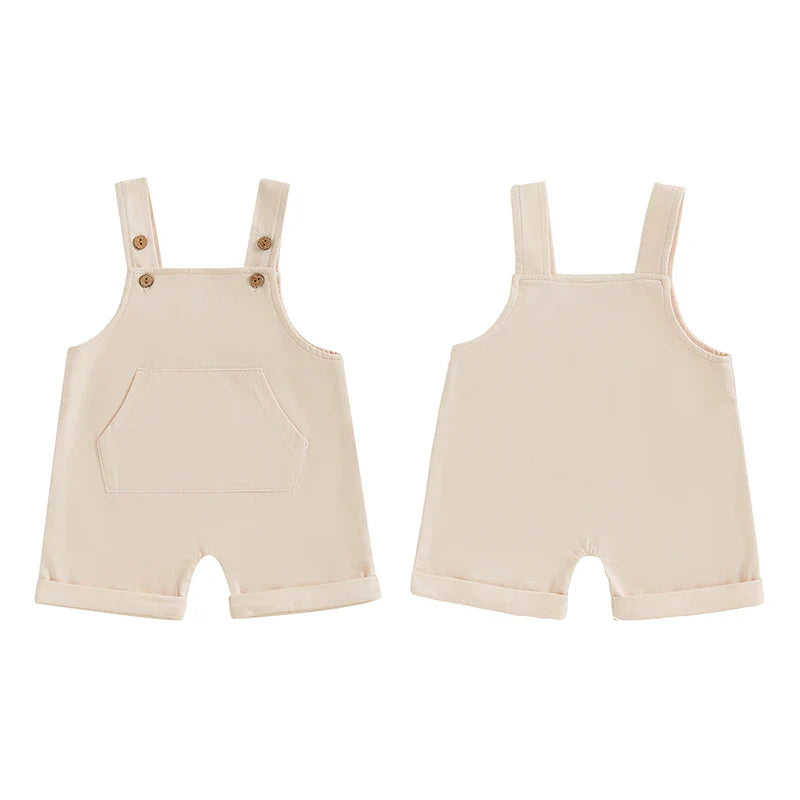 Mono para bebé, niño y niña, sin mangas, cuello cuadrado, bolsillo delantero, tirantes, pantalones cortos, mono