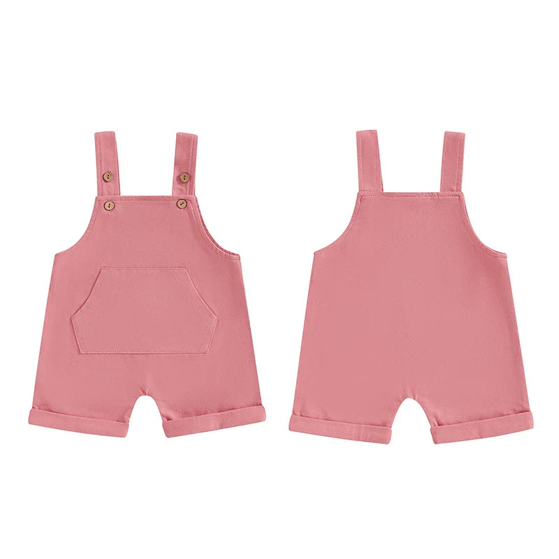 Mono para bebé, niño y niña, sin mangas, cuello cuadrado, bolsillo delantero, tirantes, pantalones cortos, mono