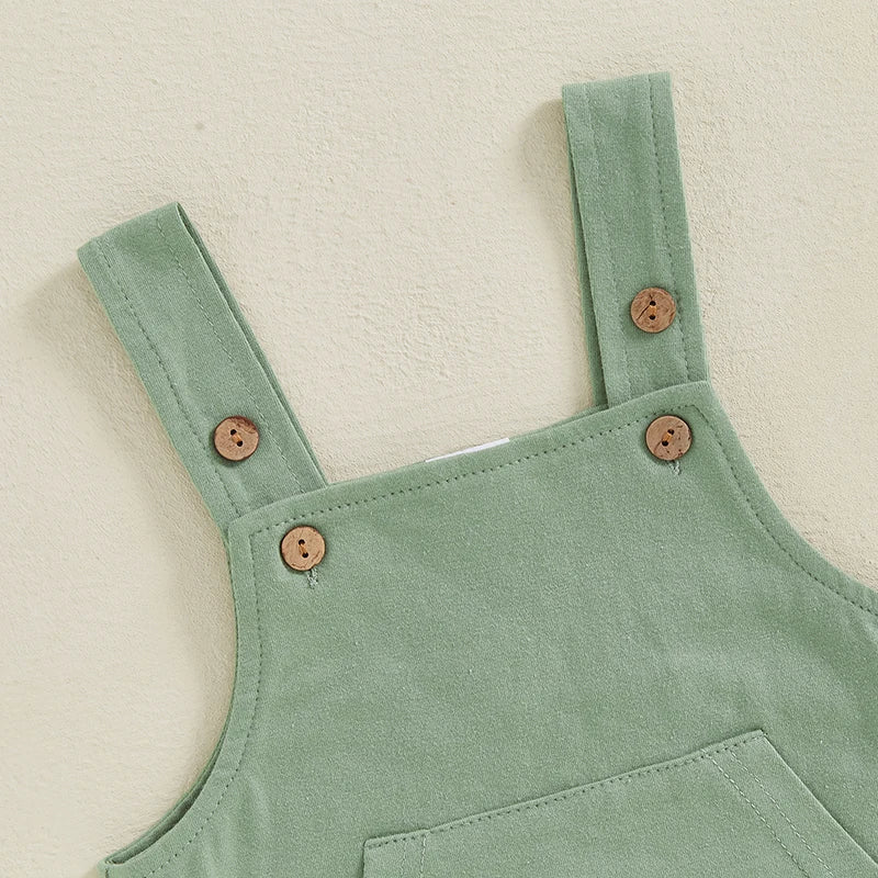 Mono para bebé, niño y niña, sin mangas, cuello cuadrado, bolsillo delantero, tirantes, pantalones cortos, mono