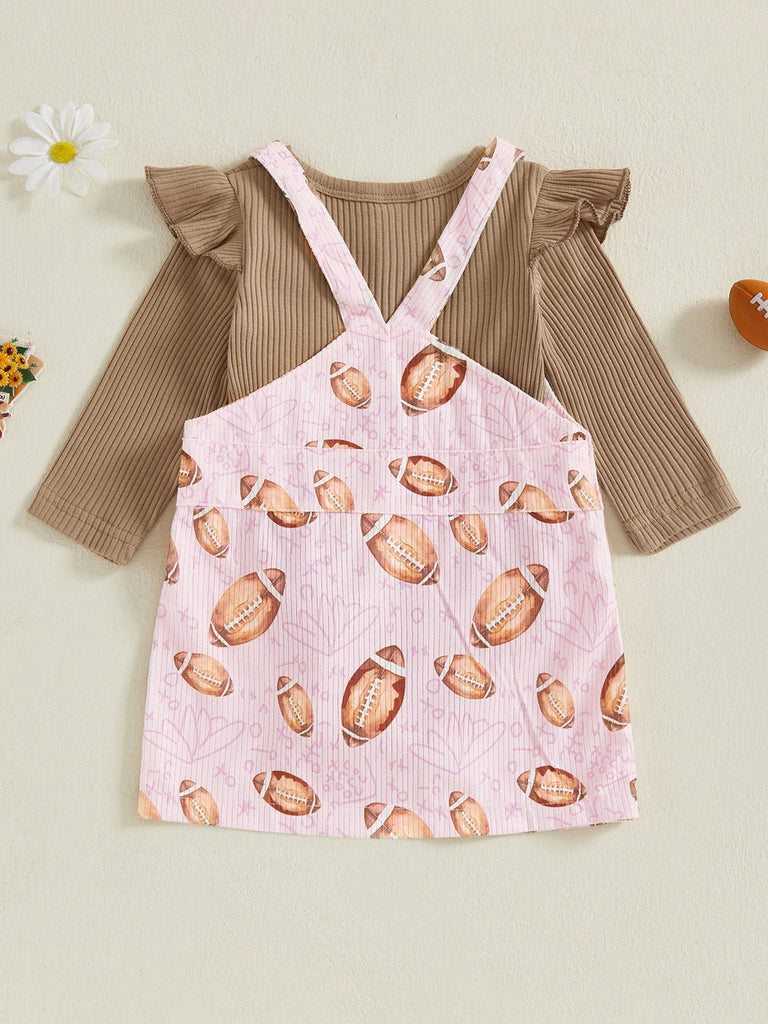 Conjunto de 2 piezas de ropa de otoño para bebés y niñas pequeñas, mono de manga larga y vestido con estampado de fútbol
