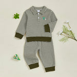 Conjunto de ropa infantil de 2 piezas con top de pato bordado de manga larga y pantalones a rayas para bebés y niños pequeños