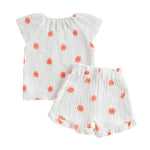 Conjunto de 2 piezas de camiseta con mangas cortas y cintura elástica con volantes para bebé y niña pequeña, conjunto de verano