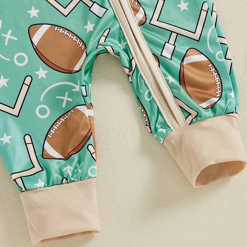 Mono de manga larga para bebé niño con estampado de fútbol y cremallera frontal para otoño