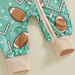 Mono de manga larga para bebé niño con estampado de fútbol y cremallera frontal para otoño