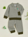 Conjunto de ropa infantil de 2 piezas con top de pato bordado de manga larga y pantalones a rayas para bebés y niños pequeños