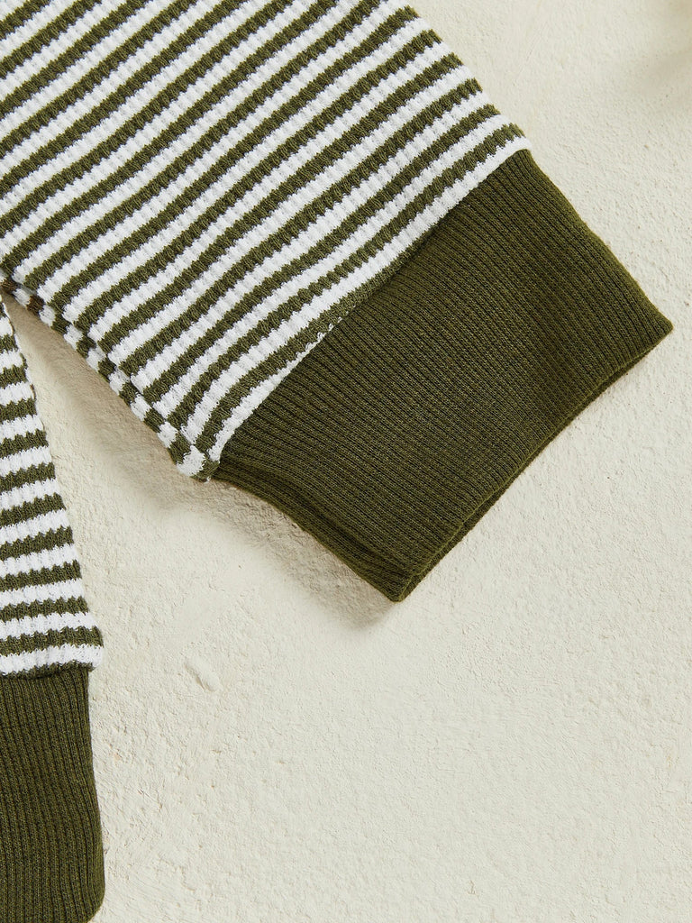 Conjunto de ropa infantil de 2 piezas con top de pato bordado de manga larga y pantalones a rayas para bebés y niños pequeños