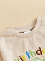 Conjunto de 2 piezas para bebé niño pequeño, traje de cumpleaños para niño, jersey de manga larga con bordado de globo y letras, cuello redondo, pantalones de chándal lisos con cintura elástica