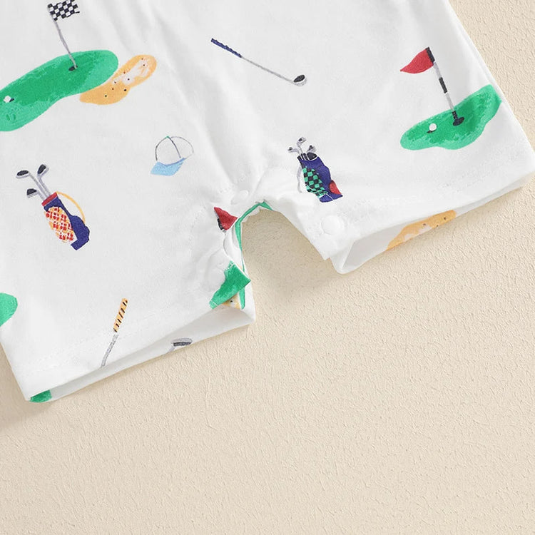 Mono de golf para bebé niño y niña, con cuello de solapa y botones, manga corta, ropa de verano