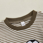 Conjunto de ropa para bebé niño pequeño, 2 piezas, otoño, con bordado de rugby, camiseta de manga larga a rayas y pantalones elásticos