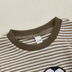 Conjunto de ropa para bebé niño pequeño, 2 piezas, otoño, con bordado de rugby, camiseta de manga larga a rayas y pantalones elásticos