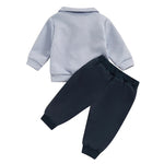 Conjunto de 2 piezas de otoño para bebés y niños pequeños, jersey de manga larga con solapa y media cremallera, conjunto de pantalones de color liso