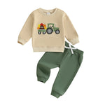 Conjunto de otoño para bebé niño, sudadera de manga larga con bordado de calabaza, pavo y tractor y pantalones elásticos