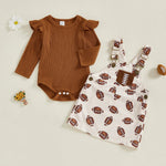 Conjunto de 2 piezas de ropa de otoño para bebés y niñas pequeñas, mono de manga larga y vestido con estampado de fútbol