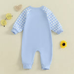 Mono de otoño para bebé niño pequeño Lil Brother con estampado de cuadros y letras bordadas, manga larga, cuello redondo y largo completo