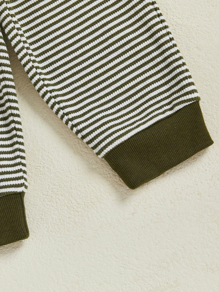Conjunto de ropa infantil de 2 piezas con top de pato bordado de manga larga y pantalones a rayas para bebés y niños pequeños