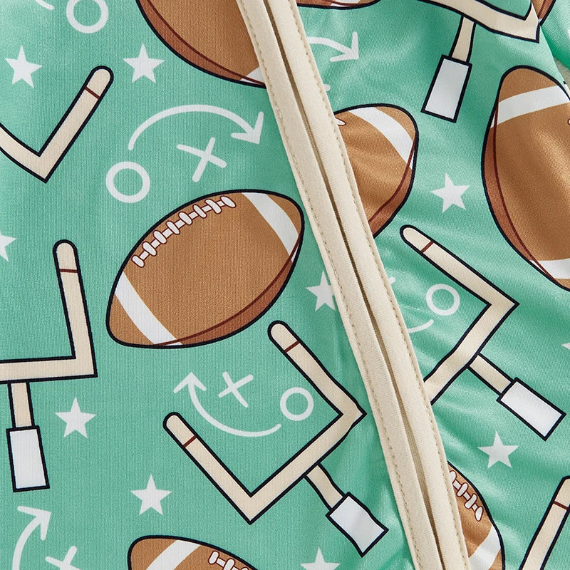 Mono de manga larga para bebé niño con estampado de fútbol y cremallera frontal para otoño