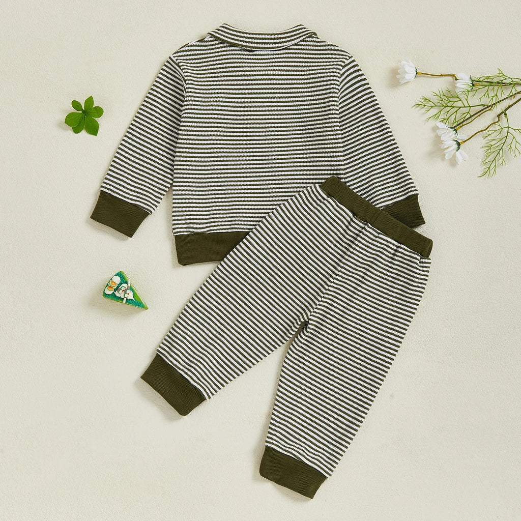 Conjunto de ropa infantil de 2 piezas con top de pato bordado de manga larga y pantalones a rayas para bebés y niños pequeños