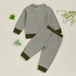 Conjunto de ropa infantil de 2 piezas con top de pato bordado de manga larga y pantalones a rayas para bebés y niños pequeños