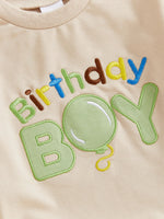 Conjunto de 2 piezas para bebé niño pequeño, traje de cumpleaños para niño, jersey de manga larga con bordado de globo y letras, cuello redondo, pantalones de chándal lisos con cintura elástica