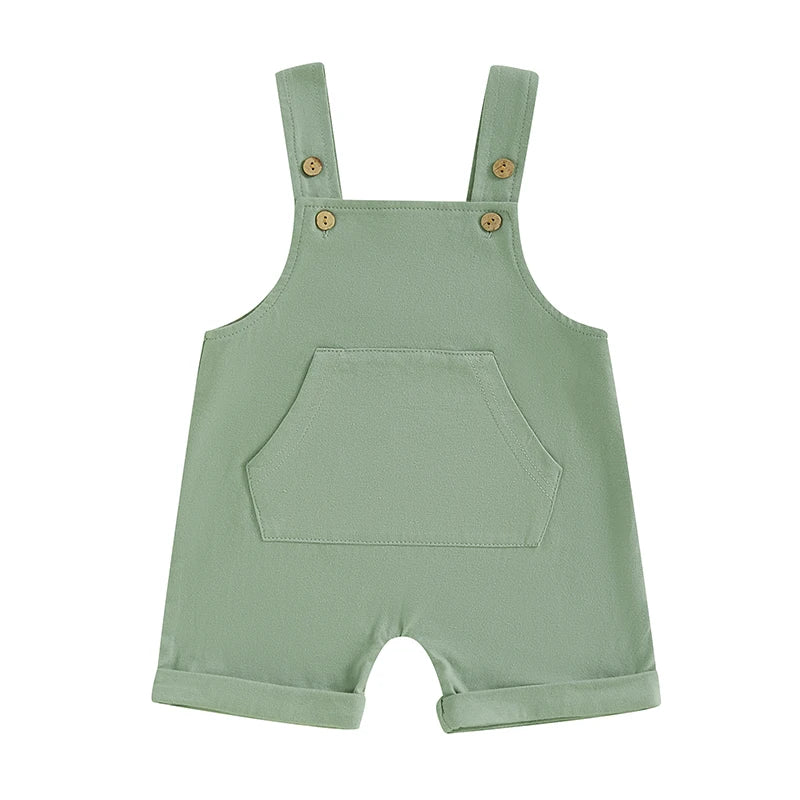Mono para bebé, niño y niña, sin mangas, cuello cuadrado, bolsillo delantero, tirantes, pantalones cortos, mono