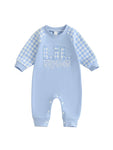 Mono de otoño para bebé niño pequeño Lil Brother con estampado de cuadros y letras bordadas, manga larga, cuello redondo y largo completo