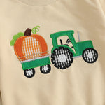 Conjunto de otoño para bebé niño, sudadera de manga larga con bordado de calabaza, pavo y tractor y pantalones elásticos