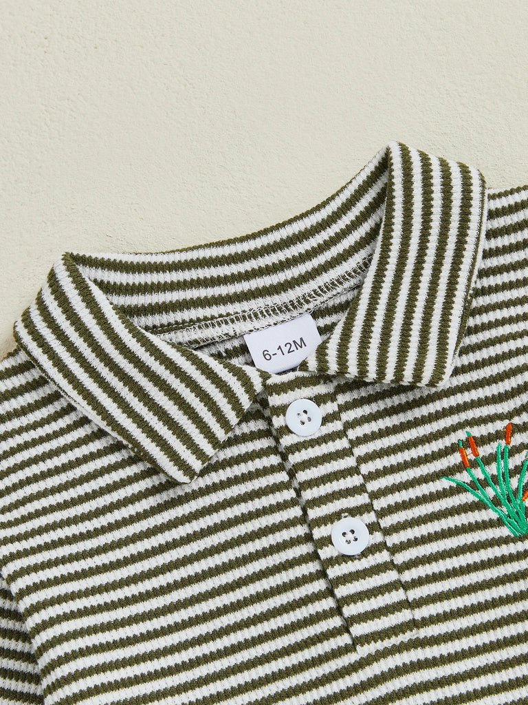 Conjunto de ropa infantil de 2 piezas con top de pato bordado de manga larga y pantalones a rayas para bebés y niños pequeños