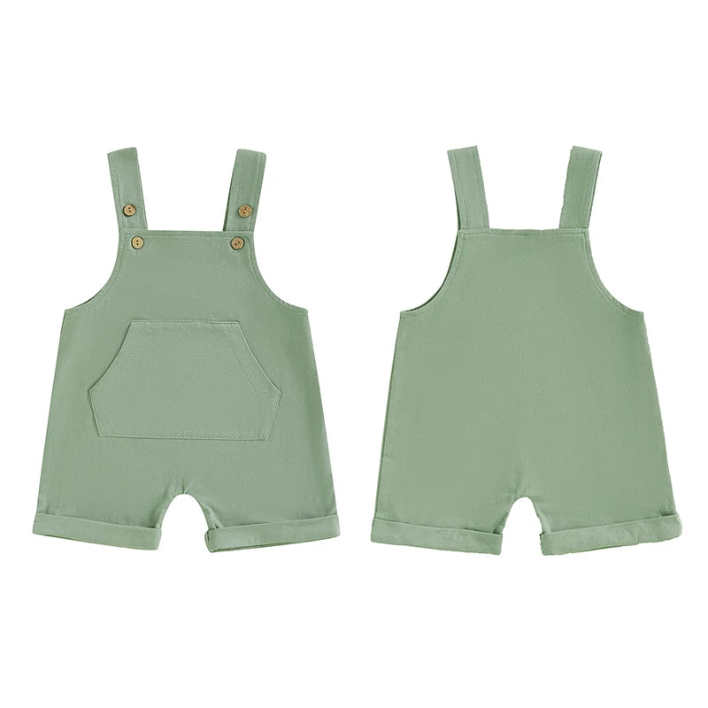 Mono para bebé, niño y niña, sin mangas, cuello cuadrado, bolsillo delantero, tirantes, pantalones cortos, mono