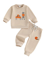 Conjunto de 2 piezas de pantalones deportivos con cordón y parte superior bordada de fútbol de manga larga para bebés y niños pequeños de otoño