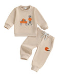 Conjunto de 2 piezas de pantalones deportivos con cordón y parte superior bordada de fútbol de manga larga para bebés y niños pequeños de otoño