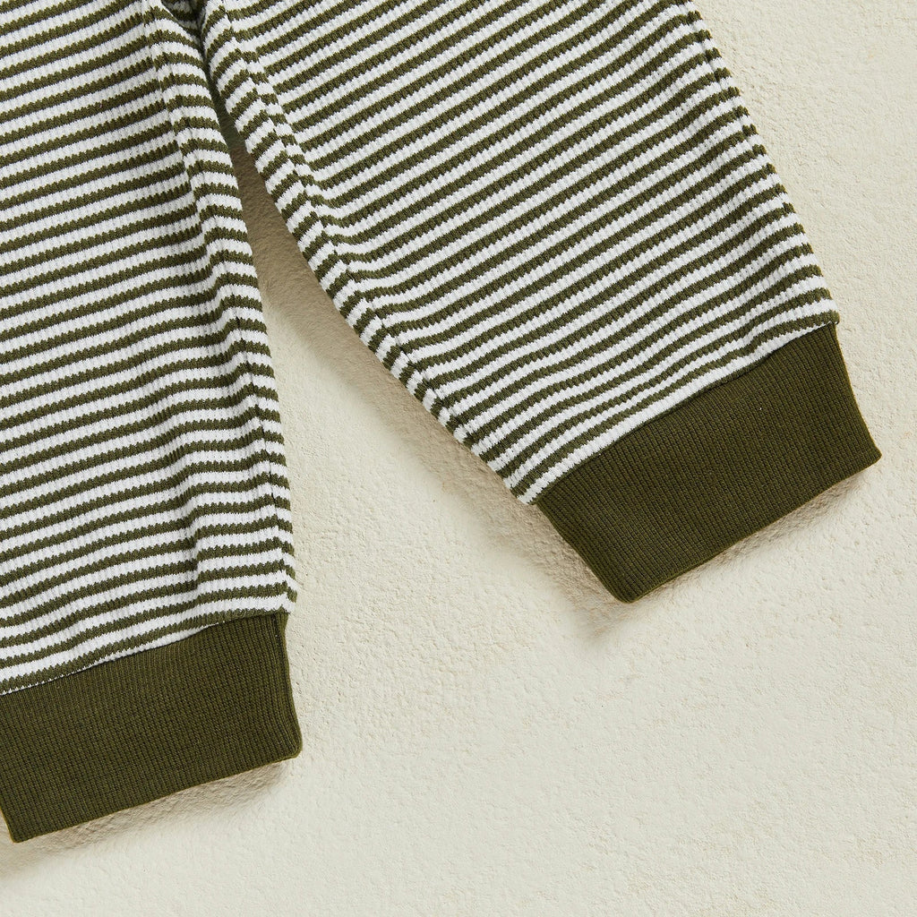 Conjunto de ropa infantil de 2 piezas con top de pato bordado de manga larga y pantalones a rayas para bebés y niños pequeños